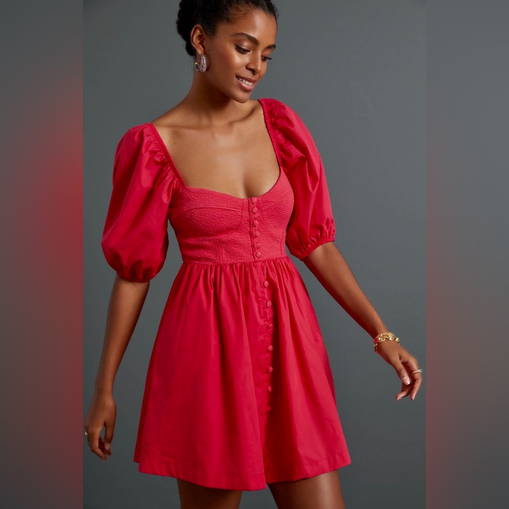 NWOT Anthropologie x Maeve Puff Sleeve Sweetheart Mini Dress